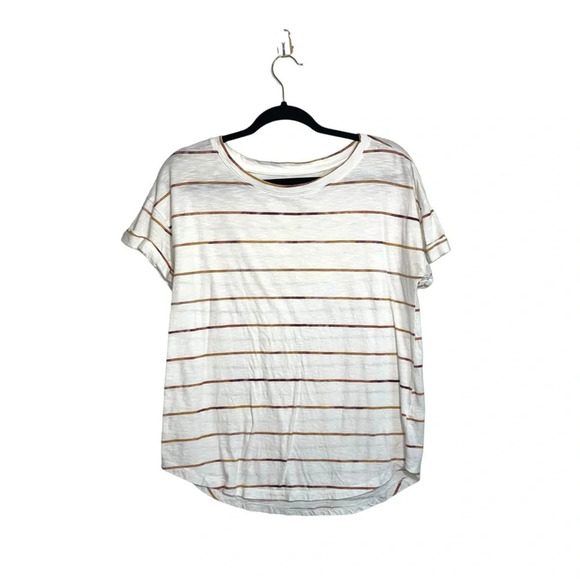 Maurices 24/7 Forever White & Pink Striped Drop Shoulder Tee Medium Women’s - Picture 2 of 12